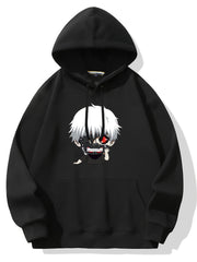 Anime Print Hoodie Fleece Pullover Active Hooded Sweatshirt