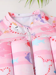 2pcs Baby Cartoon Print Buoyancy Swimsuit & Cap Set