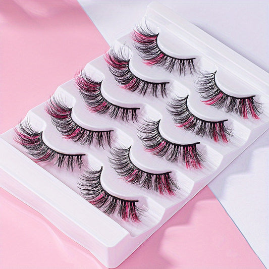 5 Pairs Colored Fluffy Crisscross Pink False Eyelashes