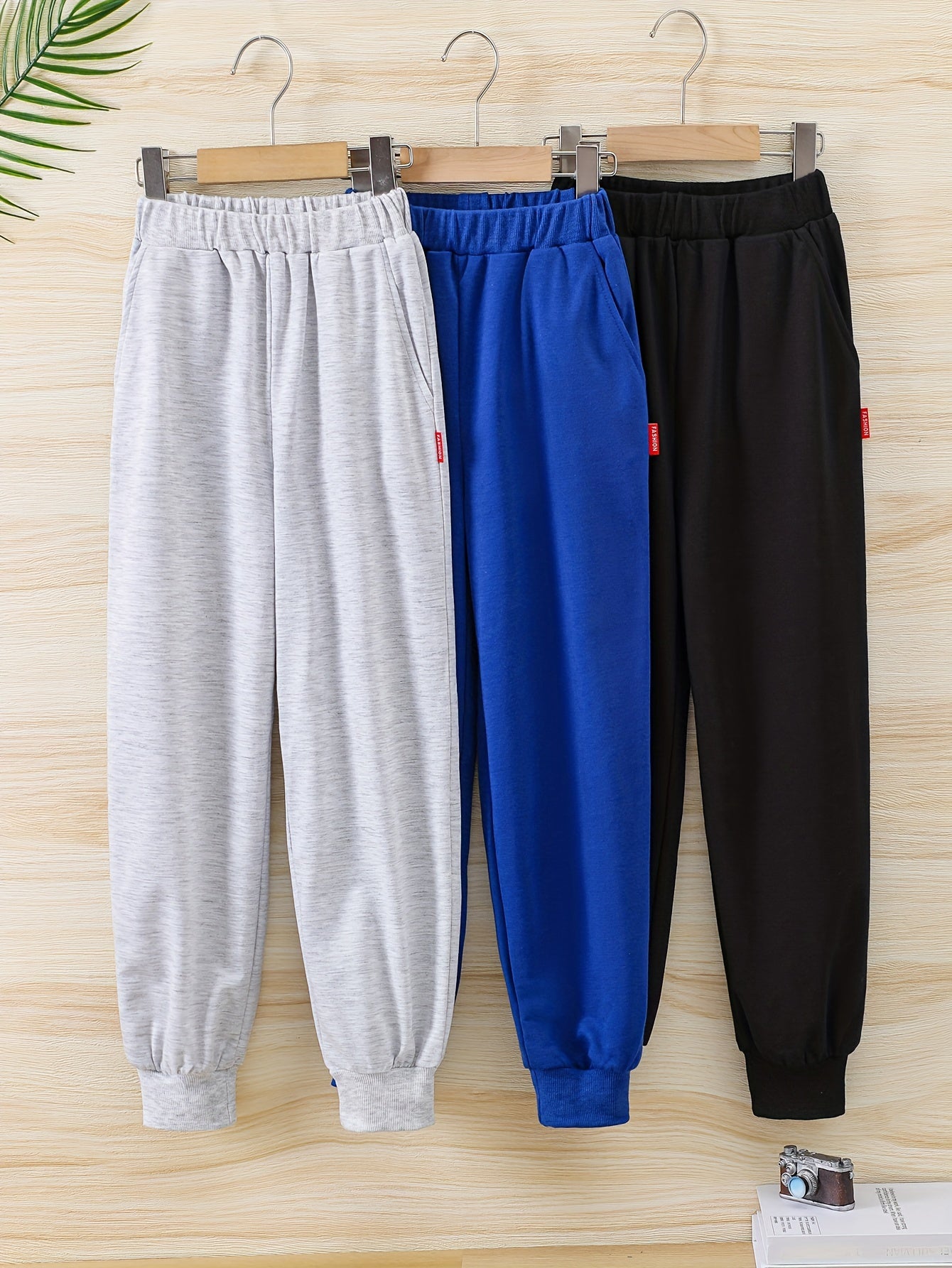 3pcs Boys Comfortable Active Sweatpants Solid Jogger Pants