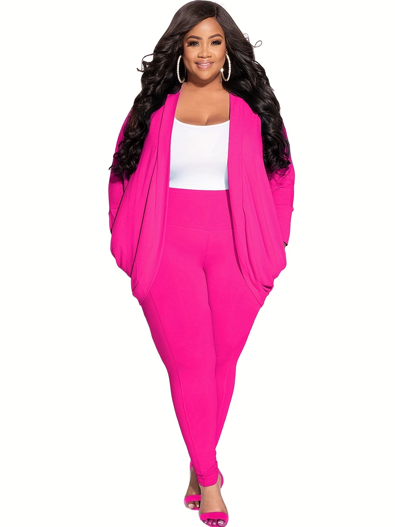 Women's Plus Size Solid Cardigan & Leggings Outfits Set