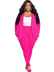 Women's Plus Size Solid Cardigan & Leggings Outfits Set