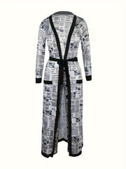 Newspaper Print Long Cardigan & Leggings Set