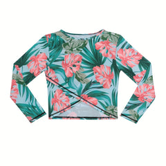 Girl's Tropical Leaf Pattern Long Sleeve T-shirt