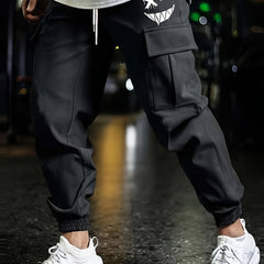 Smile Print Cargo Pants Men's Flap Pocket Trousers Loose Casual Outdoor Pants