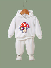 OERYUI Mushroom Print Hooded Pullover Pants Set For Sports Spring Fall