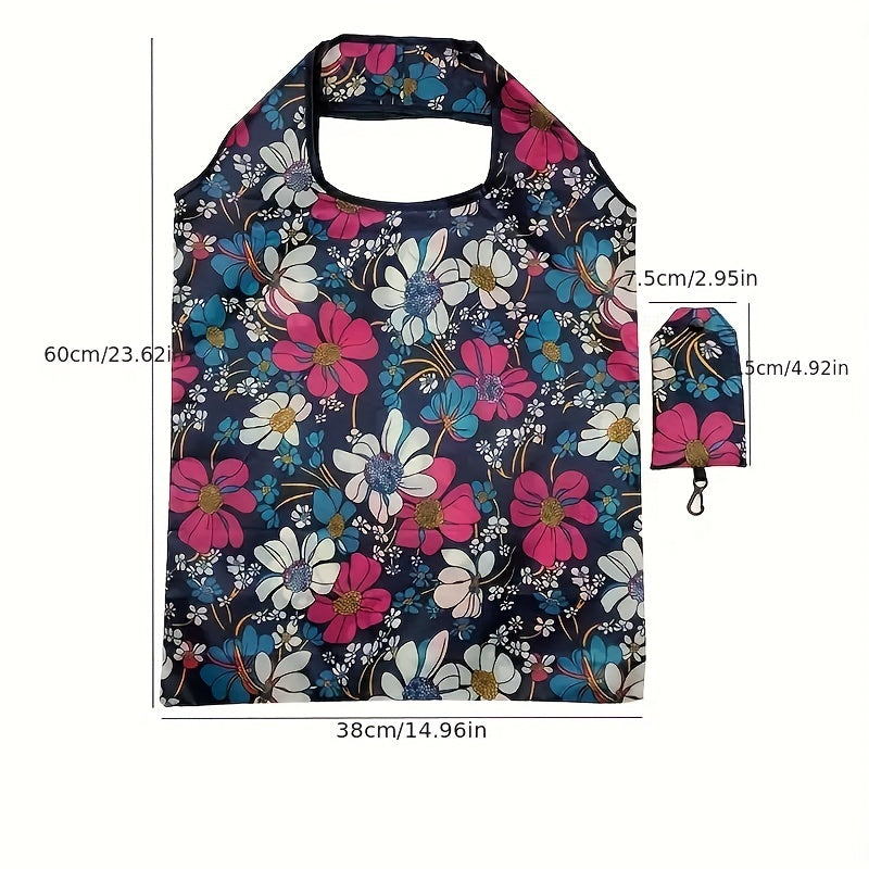4pcs Printed Reusable Shopping Bag Large Capacity Polyester Portable Folding Bag