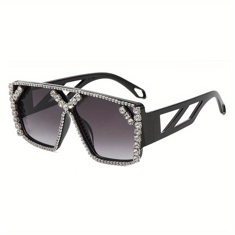 Oversized Top Bar Sunglasses Rhinestone Gradient UV400