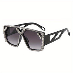 Oversized Top Bar Sunglasses Rhinestone Gradient UV400