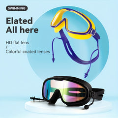 Large Frame Swimming Goggles With Earplugs for Adults
