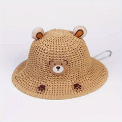 Boys Bear Straw Sun Hat Wide Brim Outdoor Beach Travel