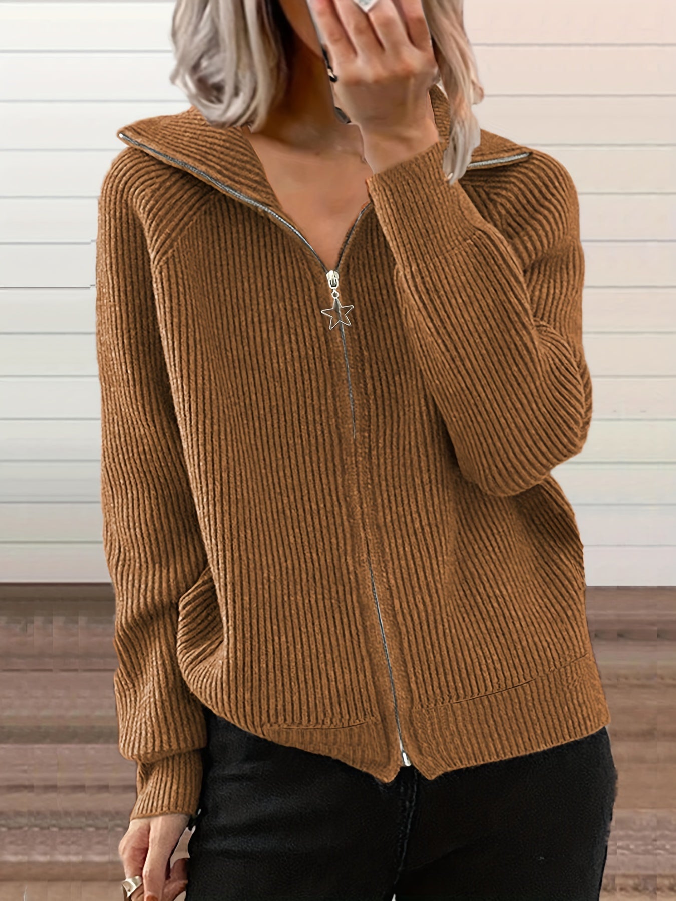 Ribbed Zip Up Cardigan
