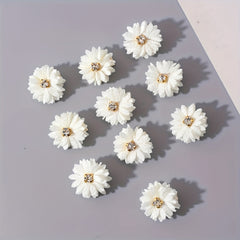 10pcs Chinese Bridal Fabric Flower Hair Clip Set with Rhinestone Center