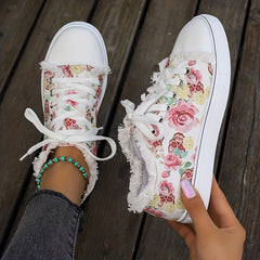 Women's Skull Pattern Canvas Shoes Lace Up Halloween Shoes