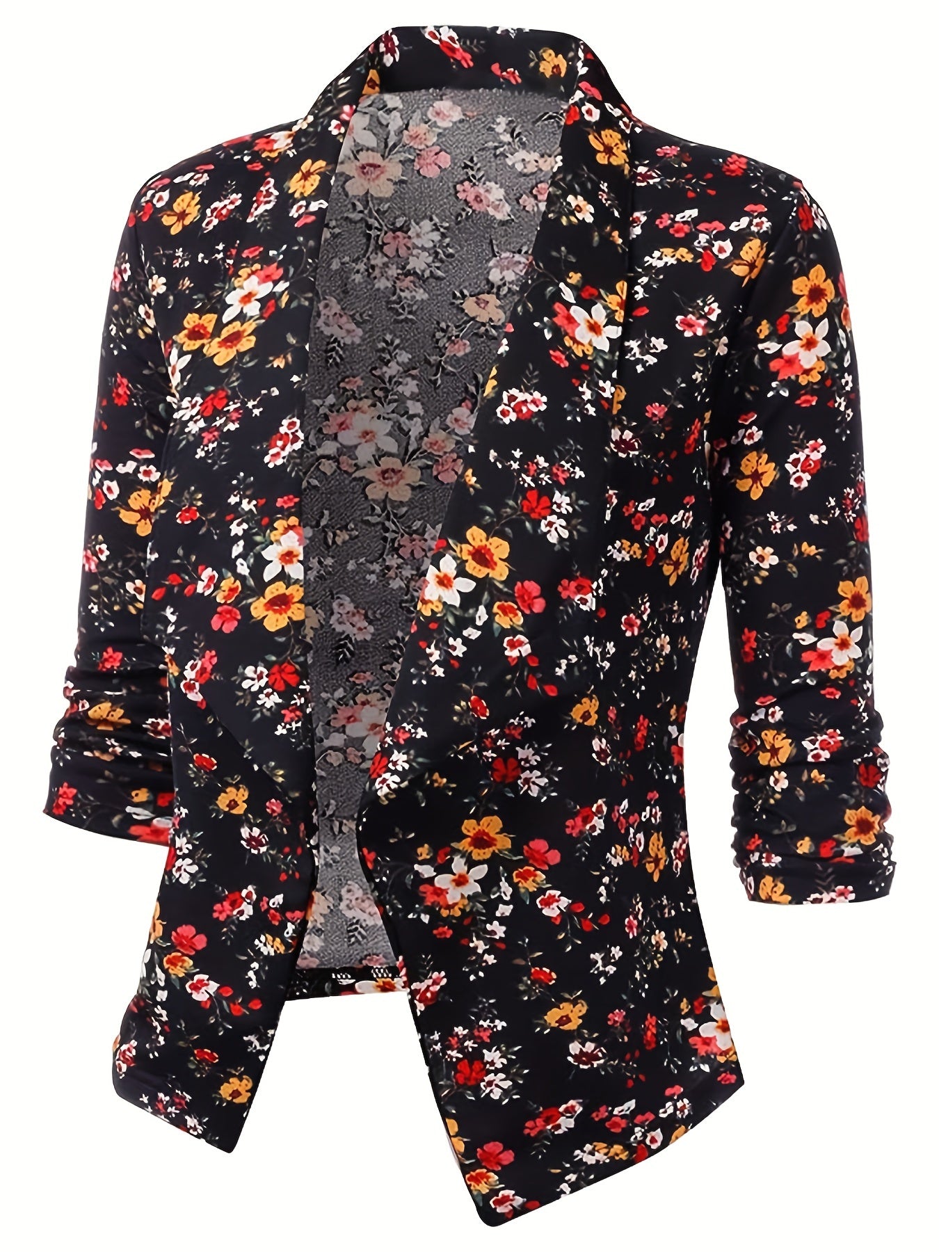 Floral Print Three Quarter Sleeve Blazer