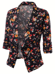 Floral Print Three Quarter Sleeve Blazer