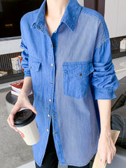 Colorblock Button Up Long Sleeve Denim Shirt