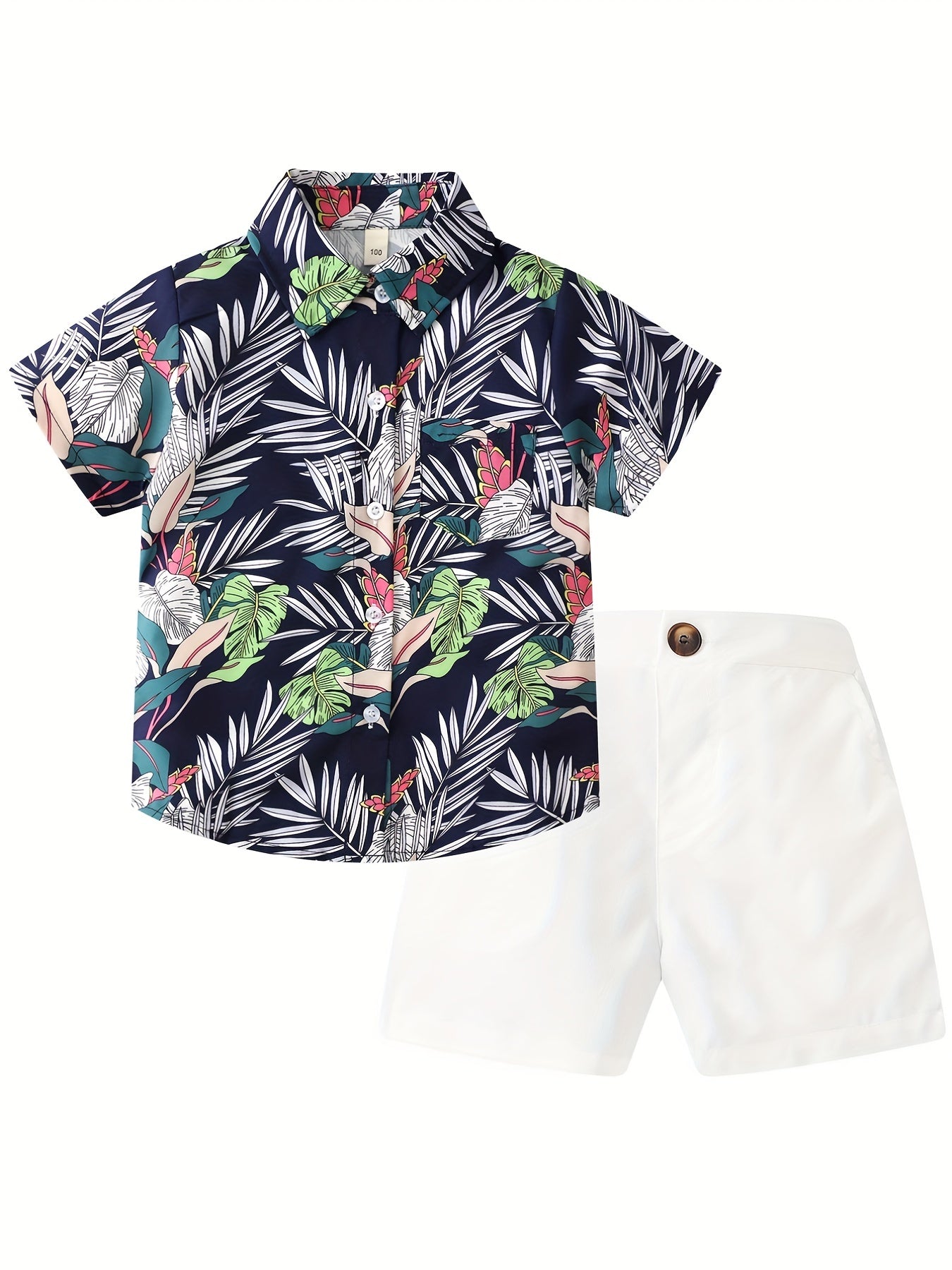 2pcs Boys Flamingo Graphic Print Shirt&Shorts Set