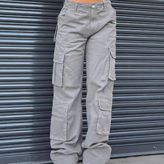 High Waist Wide Leg Baggy Y2K Cargo Pants Solid Casual Pants Women