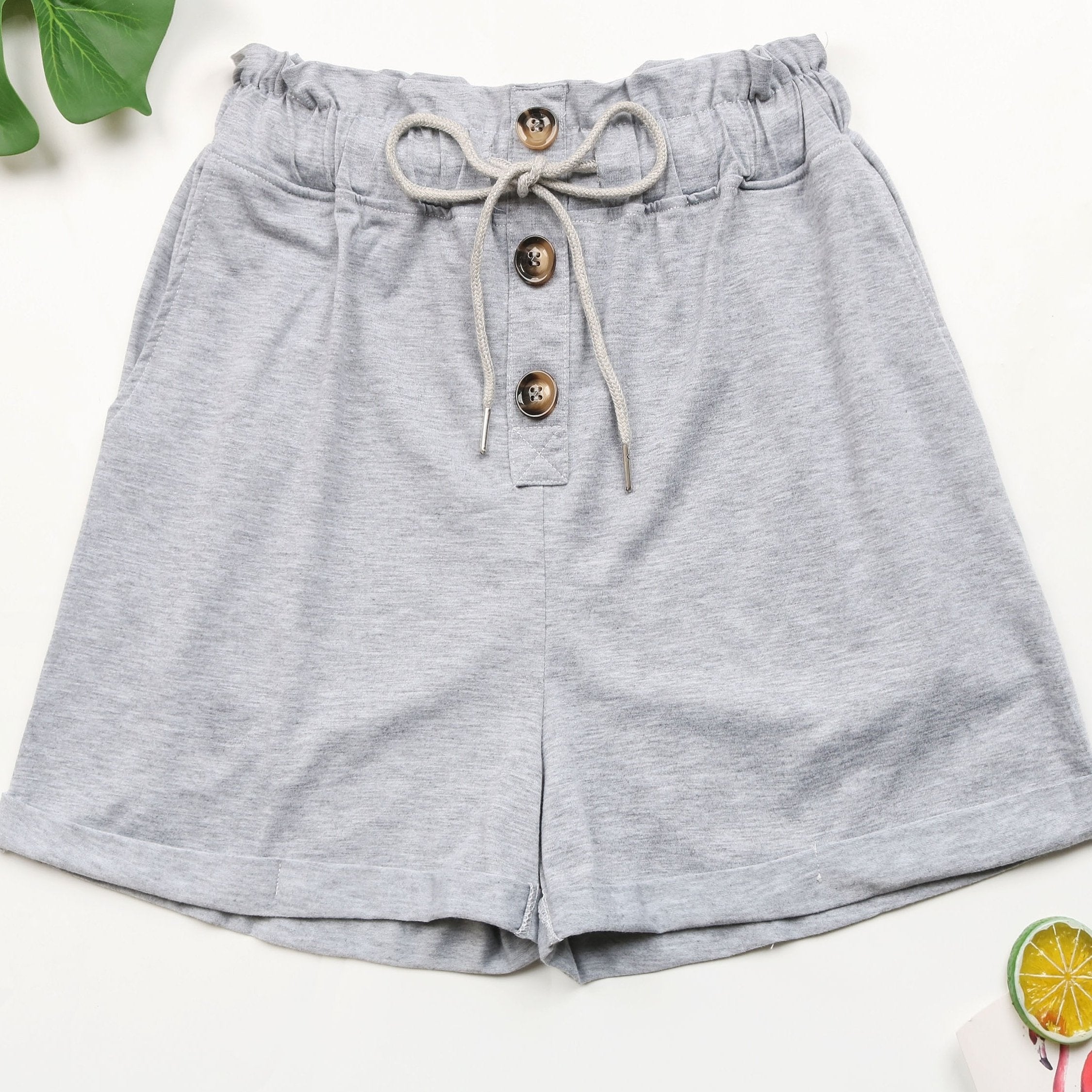 Solid Drawstring Shorts Casual Button Front Shorts For Spring & Summer