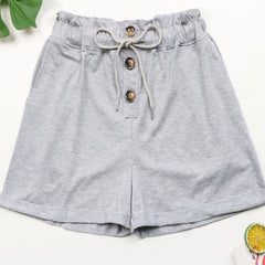 Solid Drawstring Shorts Casual Button Front Shorts For Spring & Summer