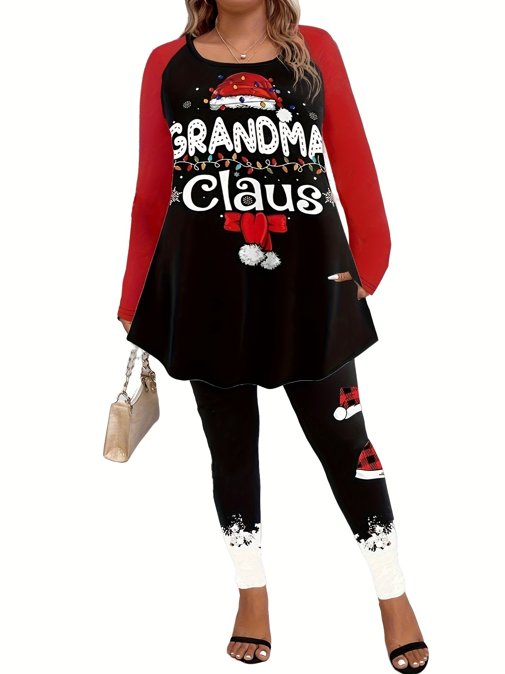 Christmas Casual Outfit Set Women's Plus Tee & Leggings Set