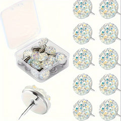 30pcs Glitter Rhinestone Push Pins for Wall Hangings Bulletin Board Maps