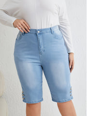 Washed Button High Rise Skinny Denim Shorts