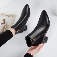 Metal Decor Chunky Heel Boots with Zip Side