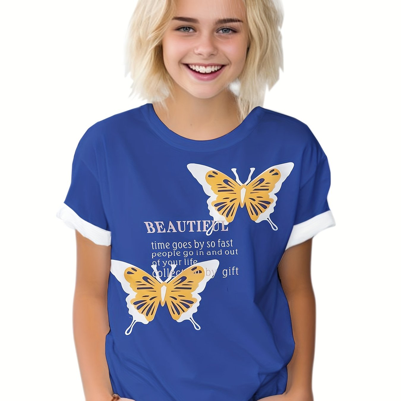 Kids Casual Butterfly Graphic T-shirt Short Sleeve Summer Sports