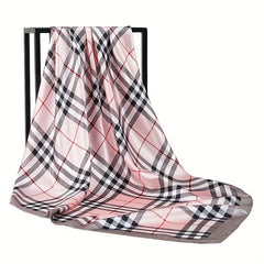 Plaid Satin Square Scarf Bandana Women Wrap Silk Travel Beach Towel