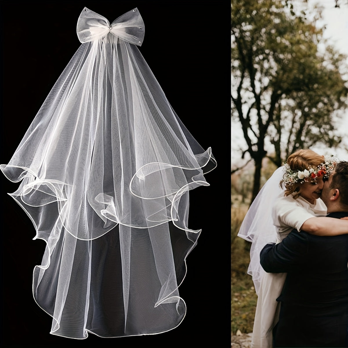 Bridal Veil with Comb Double Layer Ruffled Short Veil Tulle Wedding Bridal Veil