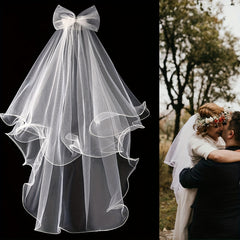 Bridal Veil with Comb Double Layer Ruffled Short Veil Tulle Wedding Bridal Veil