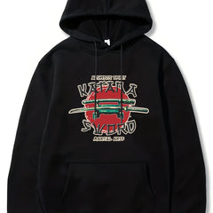 Japanese Sword Print Men's Hooded Sweatshirt for Autumn Winter