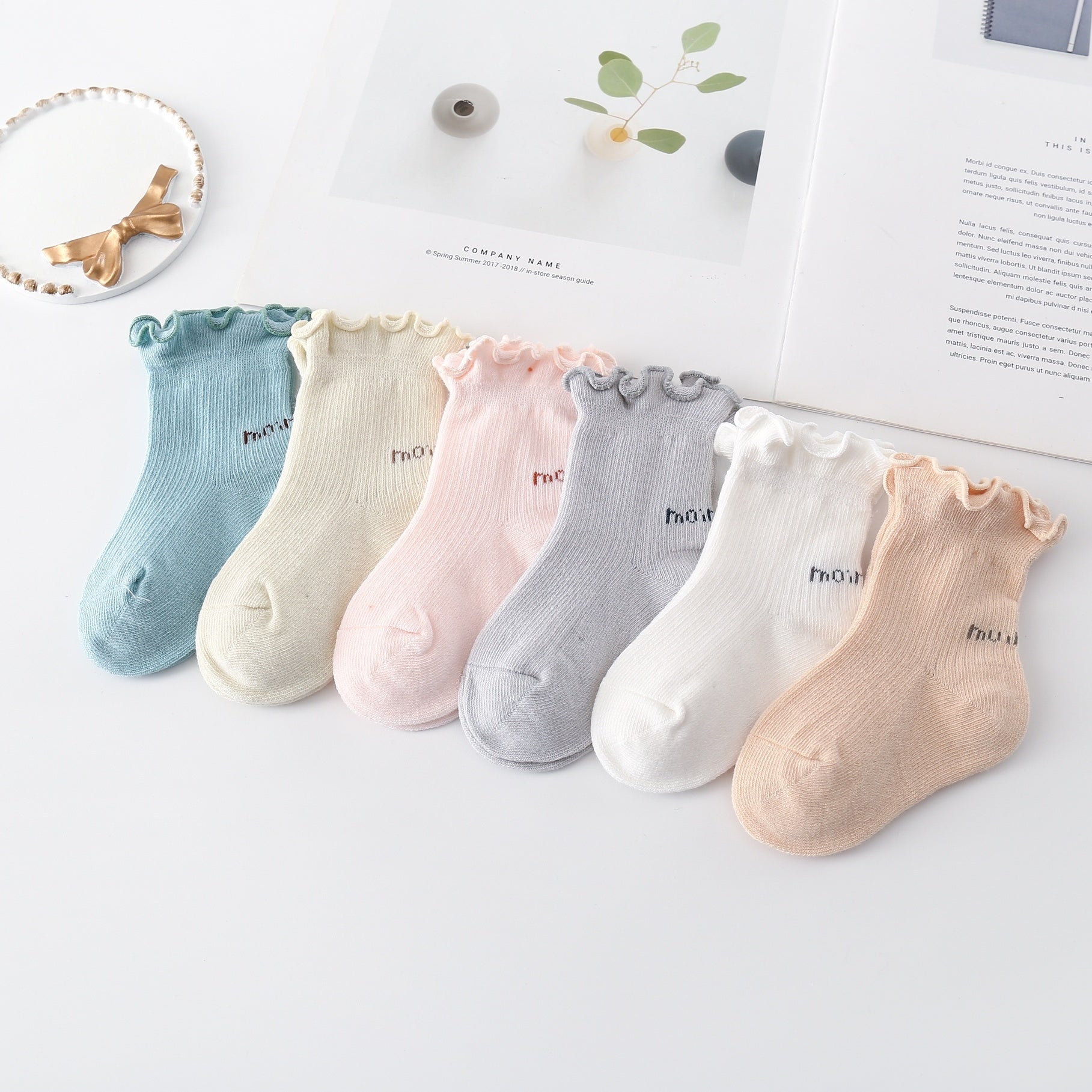 3 Pairs Ruffled Knit Crew Socks for Newborn Baby Boys and Girls