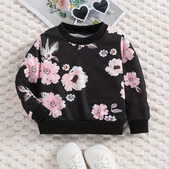 Baby Girls Flower Print Sweatshirt Kids Pullover Top