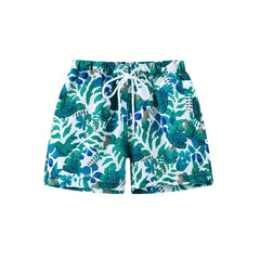 Boys Leaves Print Shorts for Vacation Beach Kids Summer Clothes