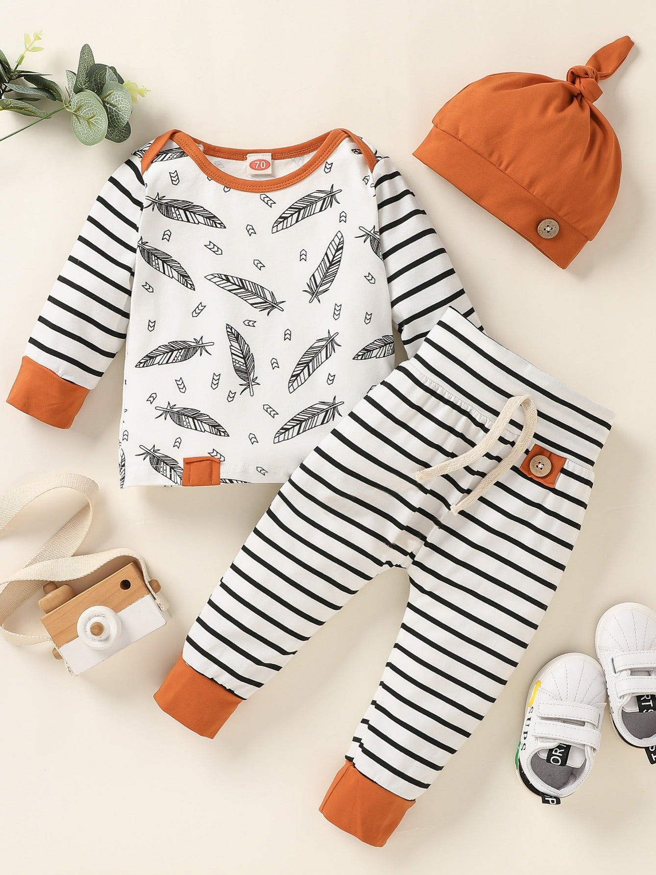 Baby Boys Autumn Winter Outfit Long Sleeve Top & Striped Pants Set