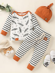 Baby Boys Autumn Winter Outfit Long Sleeve Top & Striped Pants Set