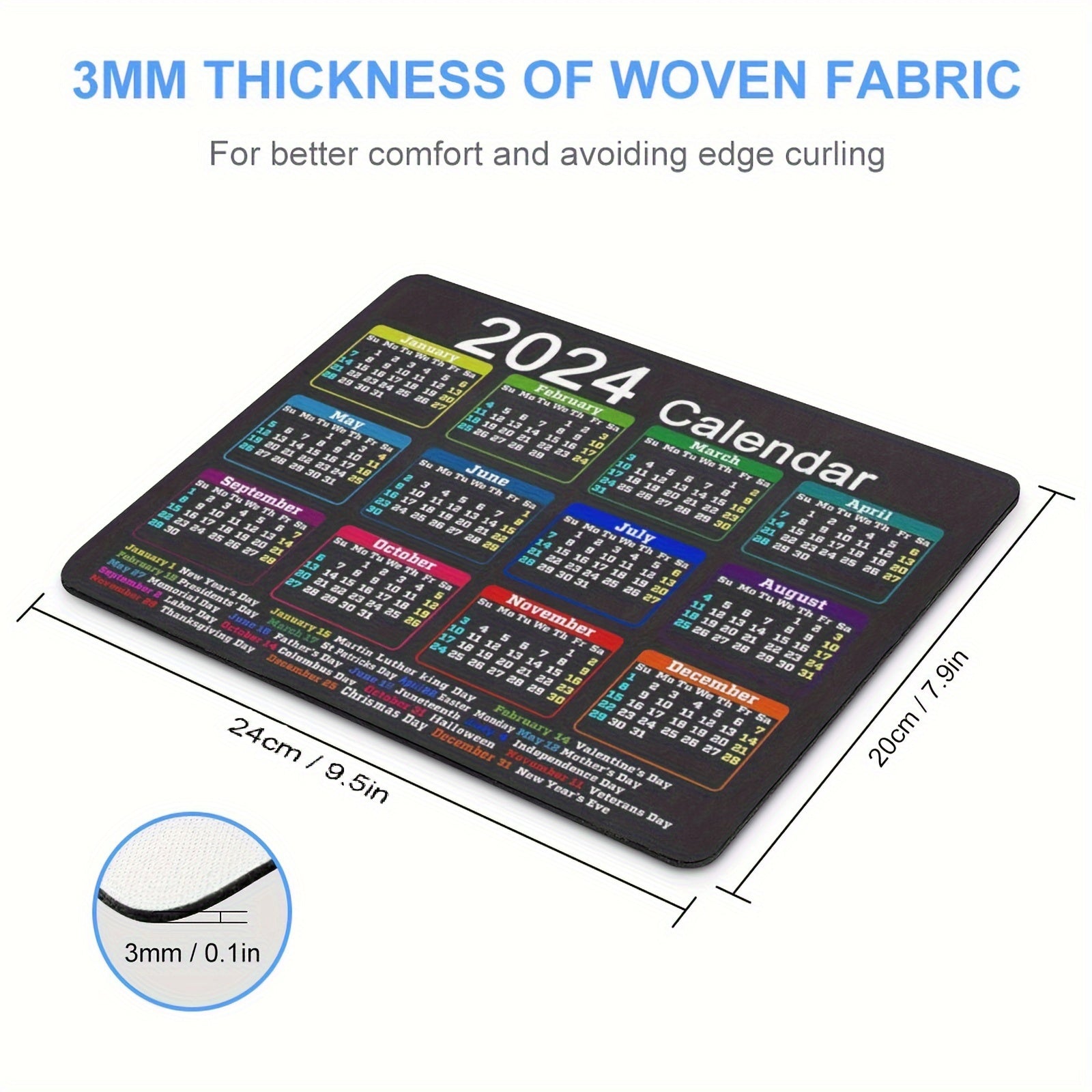 Mouse Pad Calendar Non-slip Rubber Base Waterproof Mouse Pad