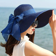 Bowknot Wide Brim Sun Hat UV Protection Straw Hat