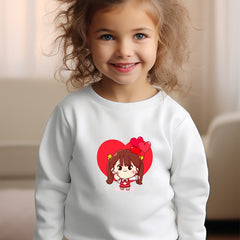Girls Heart Pattern Crew Neck Sweatshirt for Spring Fall