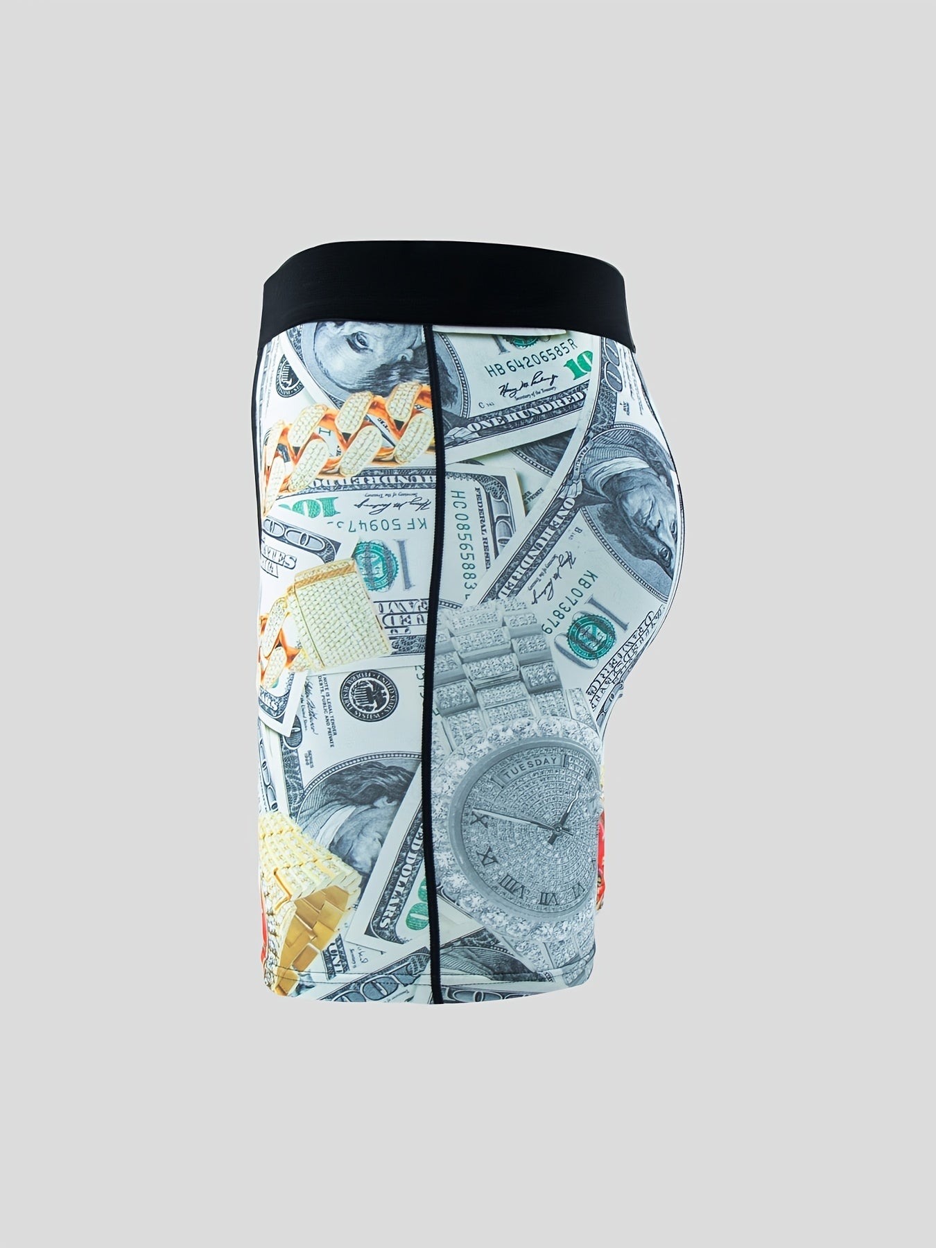 Men's Dollar & Diamond Print Boxer Stretch Swim Trunks Shorts