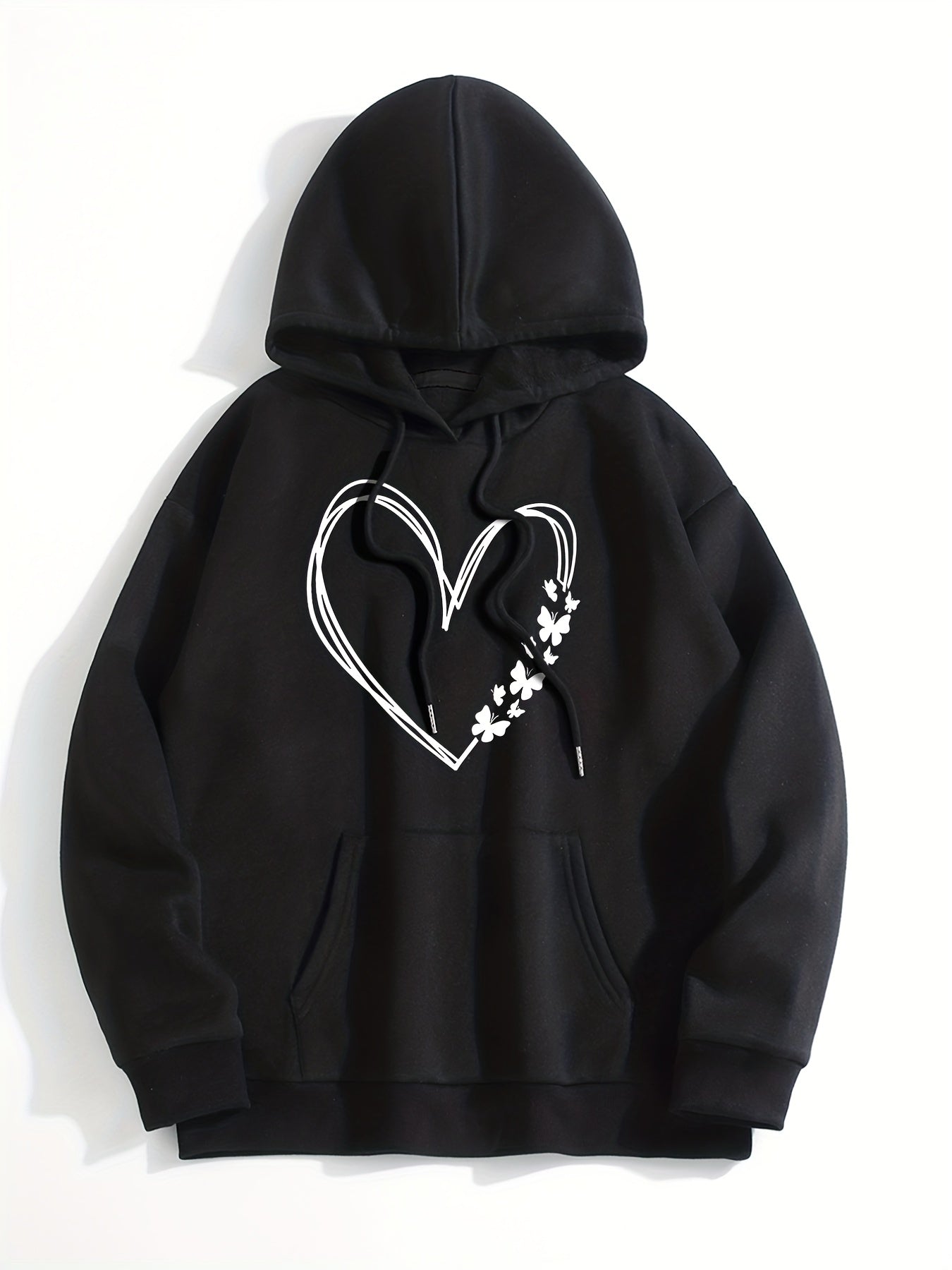 Heart Print Kangaroo Pocket Hoodie Long Sleeve Sweatshirt