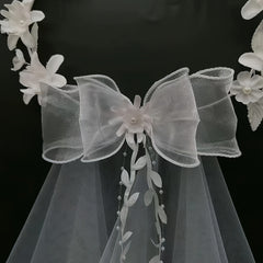 Bridal Veil Lace Bow Faux Pearl Accents for Weddings