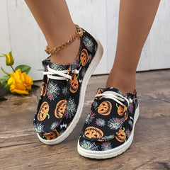 Halloween Pumpkin & Spider Web Flat Shoes