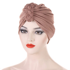 Solid Twist Braided Turban Cap Head Wrap Chemo Cap