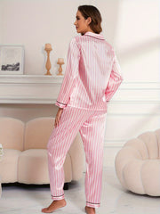 Striped Satin Pajama Set Long Sleeve Top & Pants