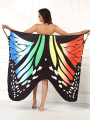 Butterfly Print Surplice V Neck Cover Up High Strech Sleeveless Beach Cover Dres