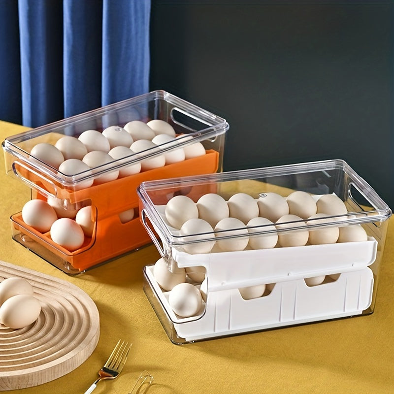 Slide Egg Holder Refrigerator Egg Storage Box Double Layer Stackable Gray Orange